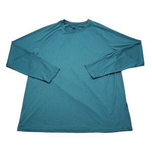 Champion Shirt Mens L Green Long Sleeve Crew Neck Polyester Logo Casual T Shirt